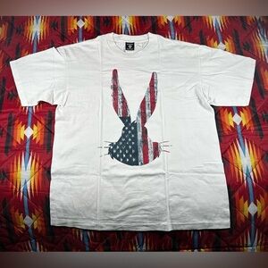 Vintage Bugs Bunny Looney Tunes USA Big Flag T-Shirt Men’s Size XL SS 90's White